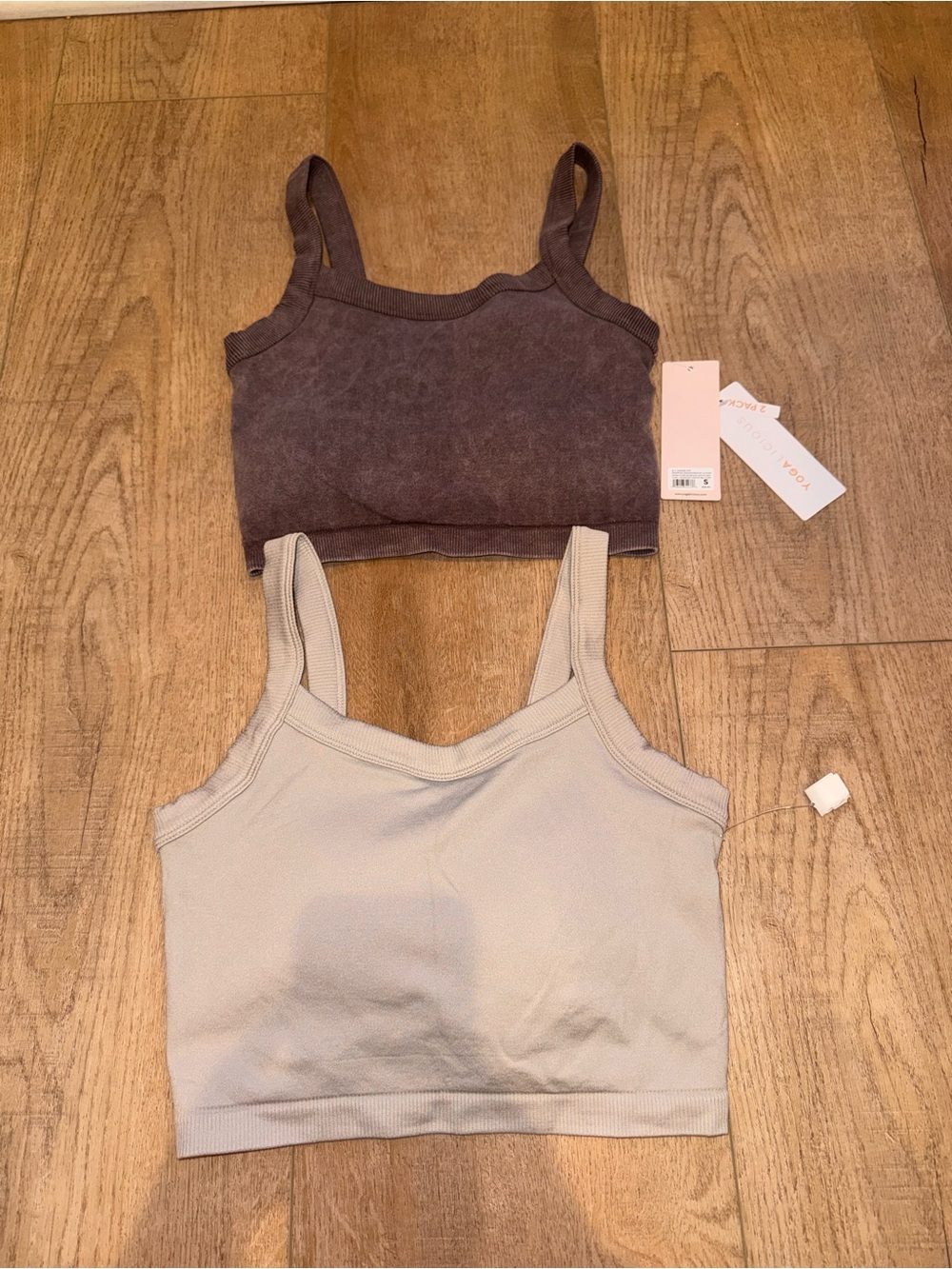 Yogalicious Ribbed Crop Tank Duo - Brown and Cream